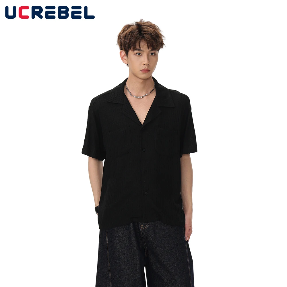 Solid Color Knitted Short Sleeve Shirts Mens Pocket Retro High Street Summer Loose Lapel Single Breasted Shirts Men
Solid Color Knitted Short Sleeve Shirts Mens Pocket Retro High Street Summer Loose Lapel Single Breasted Shirts Men