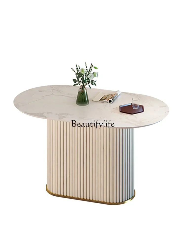 FG10Modern Cream Roman Column Slate Dining Table Household French Light Luxury Oval Table 
FG10Modern Cream Roman Column Slate Dining Table Household French Light Luxury Oval Table