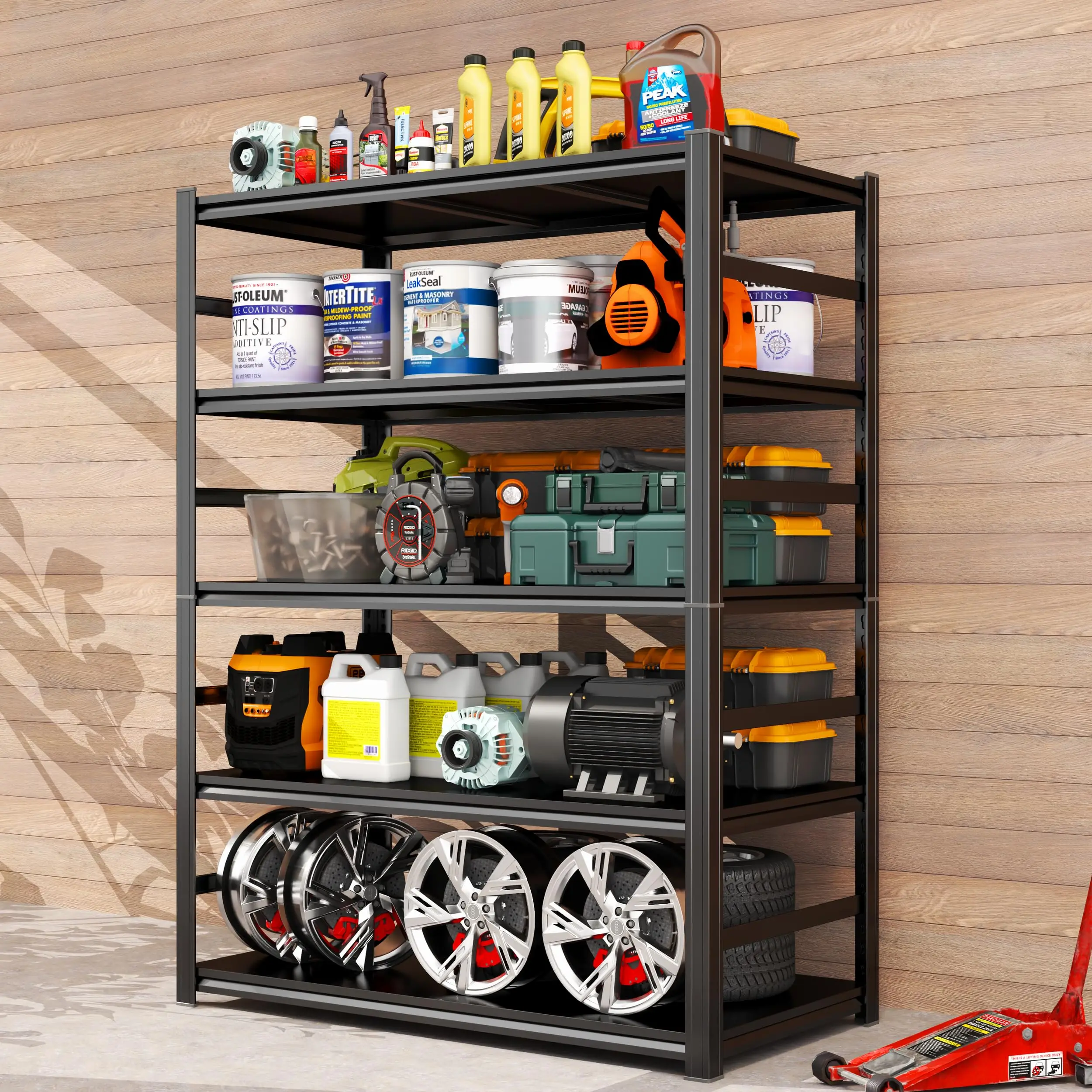 Heavy Duty 5-Tier Adjustable Metal Storage Shelf Rack – 47.2”W x 23.6”D x 73.2”H, 3000 Lbs Capacity, Black, For Garage,
Heavy Duty 5-Tier Adjustable Metal Storage Shelf Rack – 47.2”W x 23.6”D x 73.2”H, 3000 Lbs Capacity, Black, For Garage,