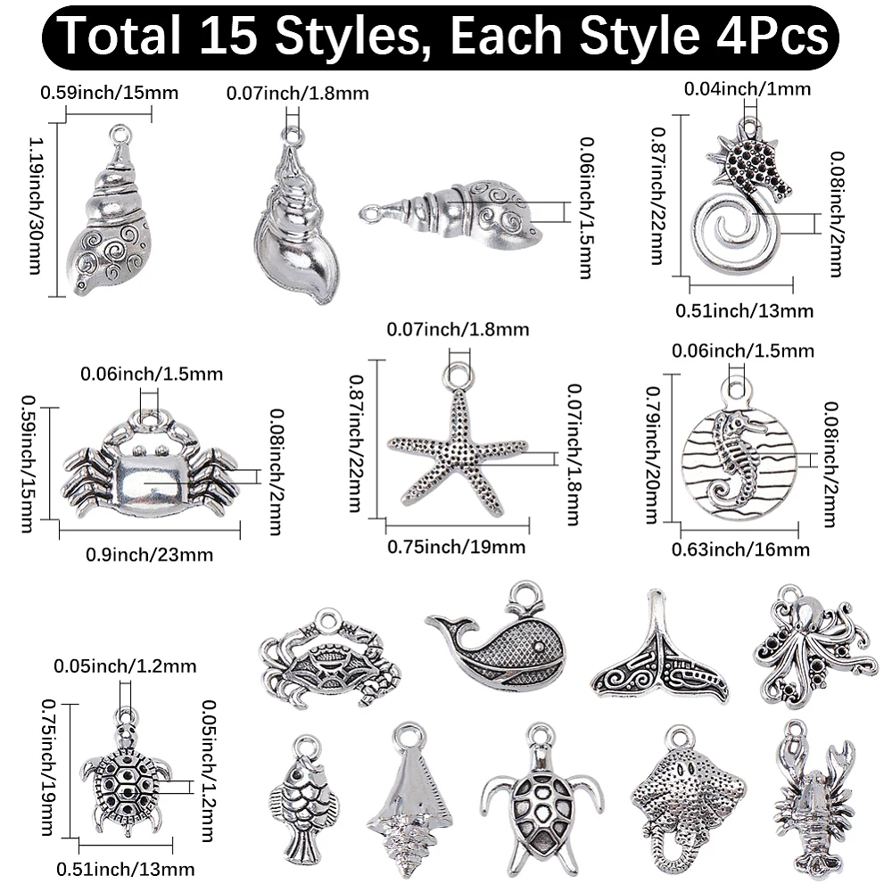 60Pcs Style Zinc Alloy Pendants Sea Animals Charms Mixed Shapes Silver 14.5~29.5x10~20x2.5~4.5mm Hole: 1.2~1.8mmm
60Pcs Style Zinc Alloy Pendants Sea Animals Charms Mixed Shapes Silver 14.5~29.5x10~20x2.5~4.5mm Hole: 1.2~1.8mmm