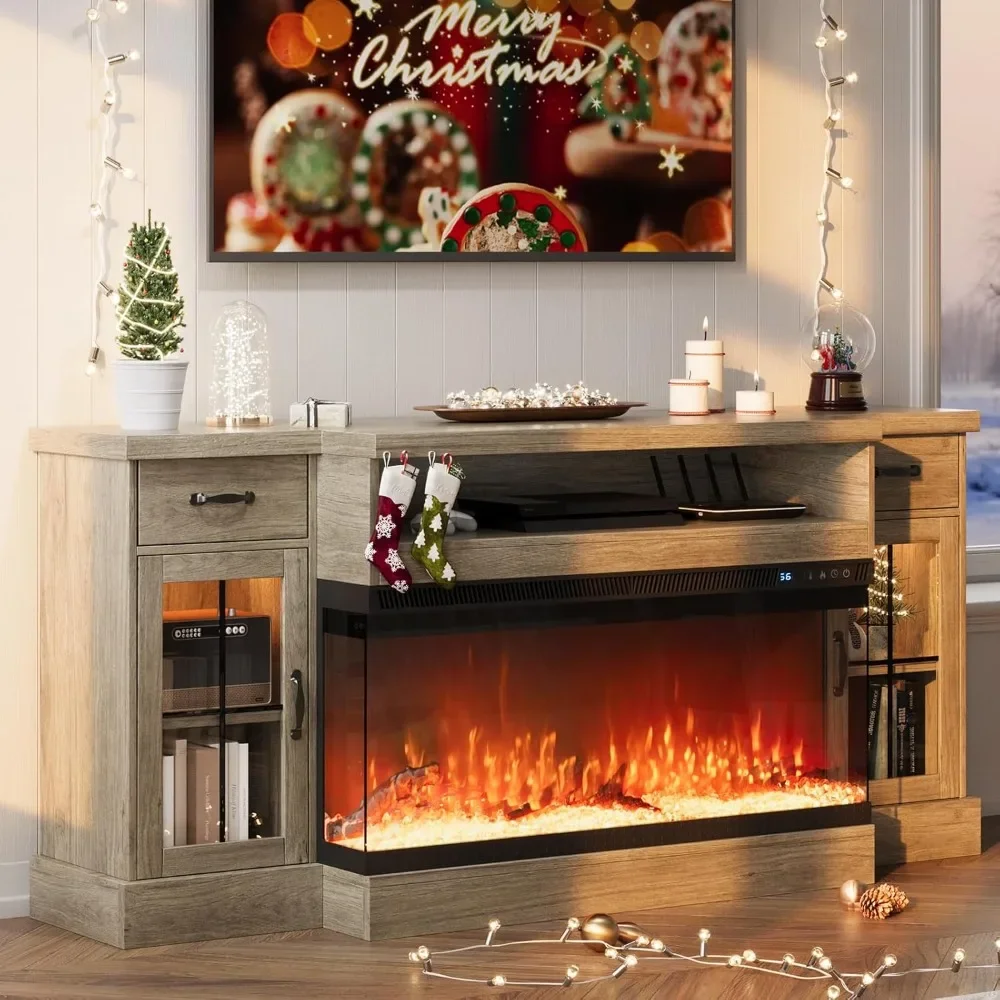 Fireplace TV Stand with , Fireplace Entertainment Center with Adjustable Storage Cabinets, 2 Drawers, LED Lights
Fireplace TV Stand with , Fireplace Entertainment Center with Adjustable Storage Cabinets, 2 Drawers, LED Lights