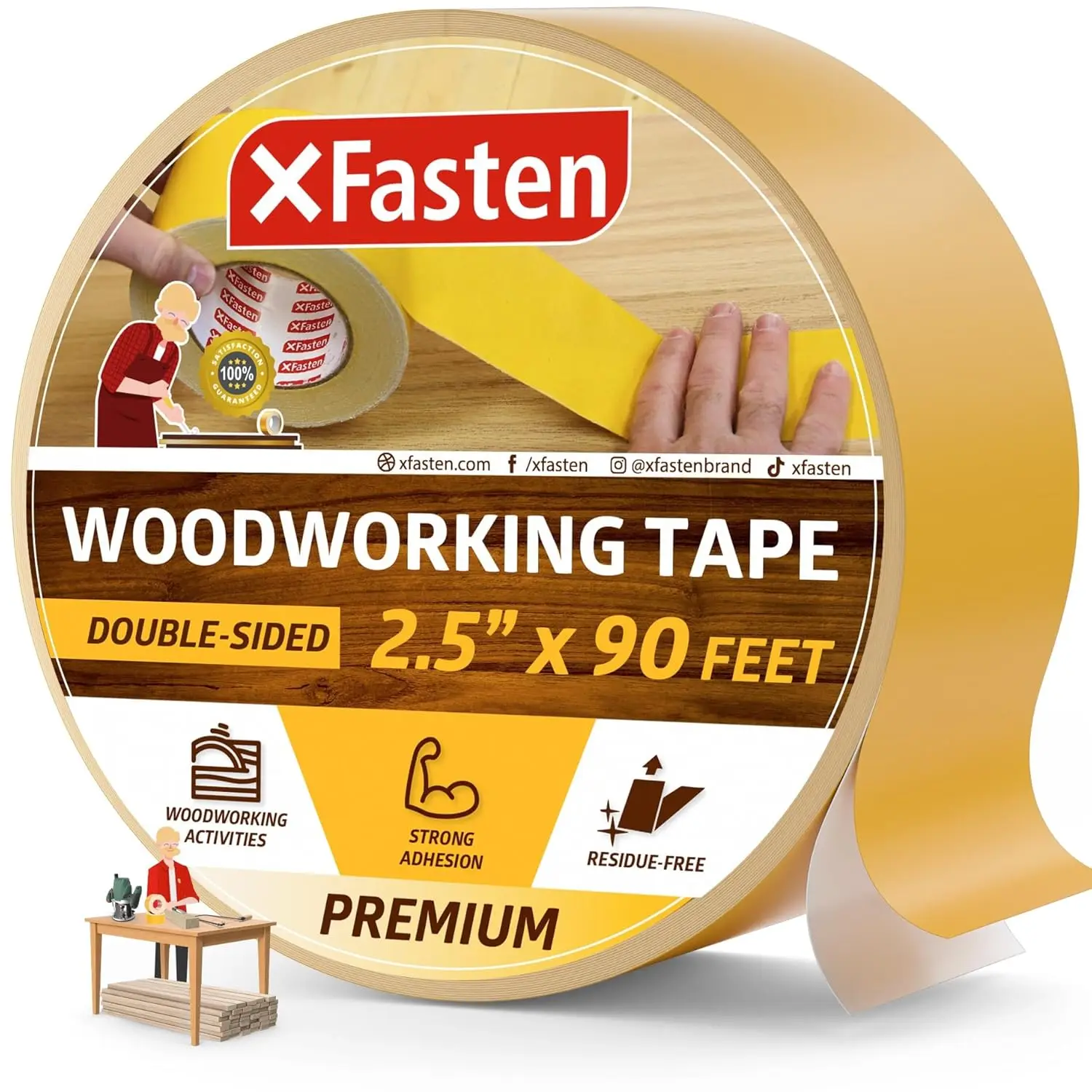 Double Sided Woodworking Tape 2.5" x 30 Yards, Strong Hold, Residue-Free Removal
Double Sided Woodworking Tape 2.5" x 30 Yards, Strong Hold, Residue-Free Removal