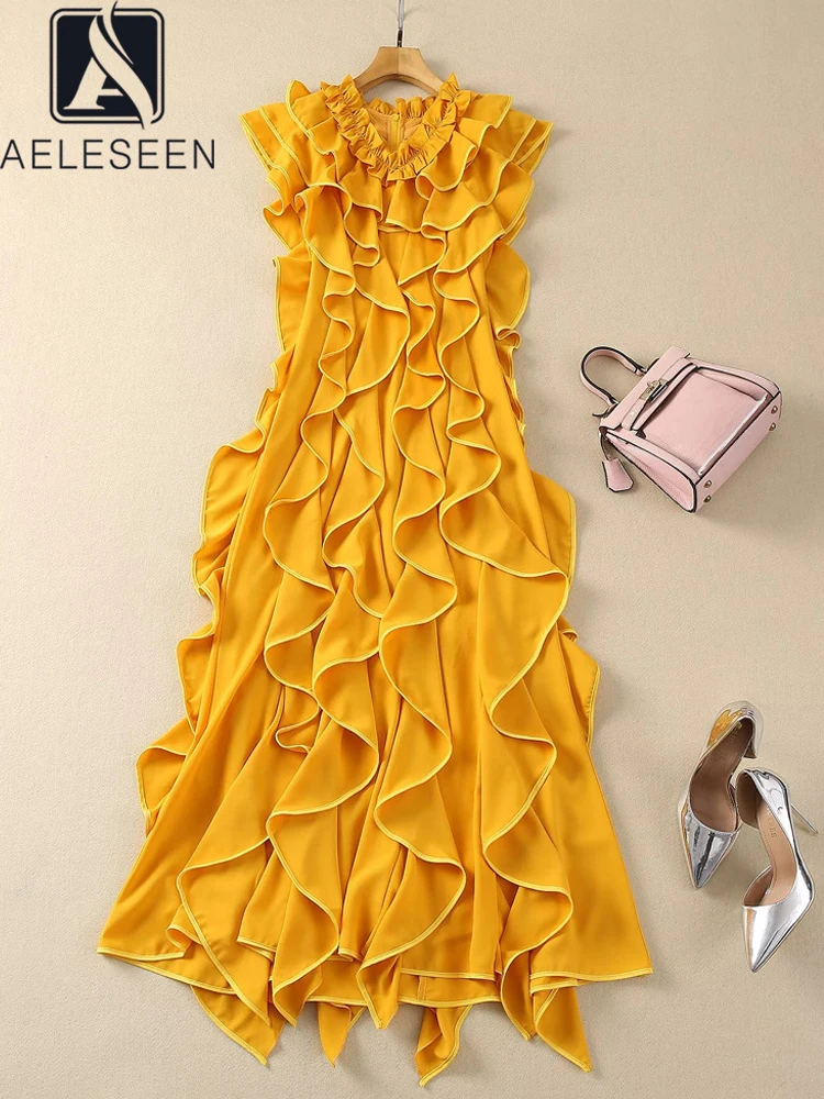 AELESEEN Designer Fashion Summer Dress Women V-Neck Ruffles Yellow Red Patchwork Spliced Elegant Long Party Holiday
AELESEEN Designer Fashion Summer Dress Women V-Neck Ruffles Yellow Red Patchwork Spliced Elegant Long Party Holiday
