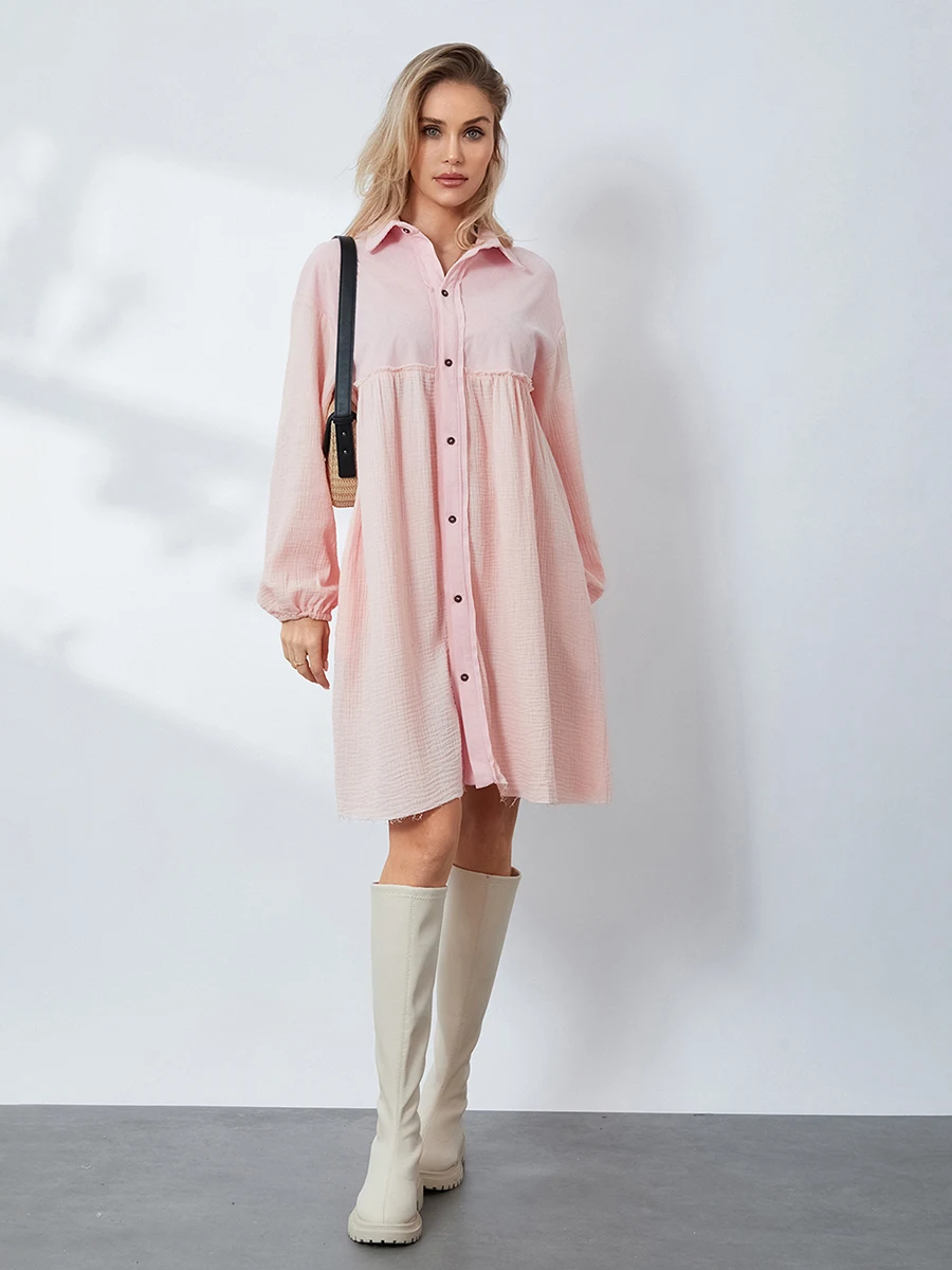 Women s Summer Shirt Dress Long Sleeve Turn-Down Collar Loose Casual Knee Length Dress
Women s Summer Shirt Dress Long Sleeve Turn-Down Collar Loose Casual Knee Length Dress