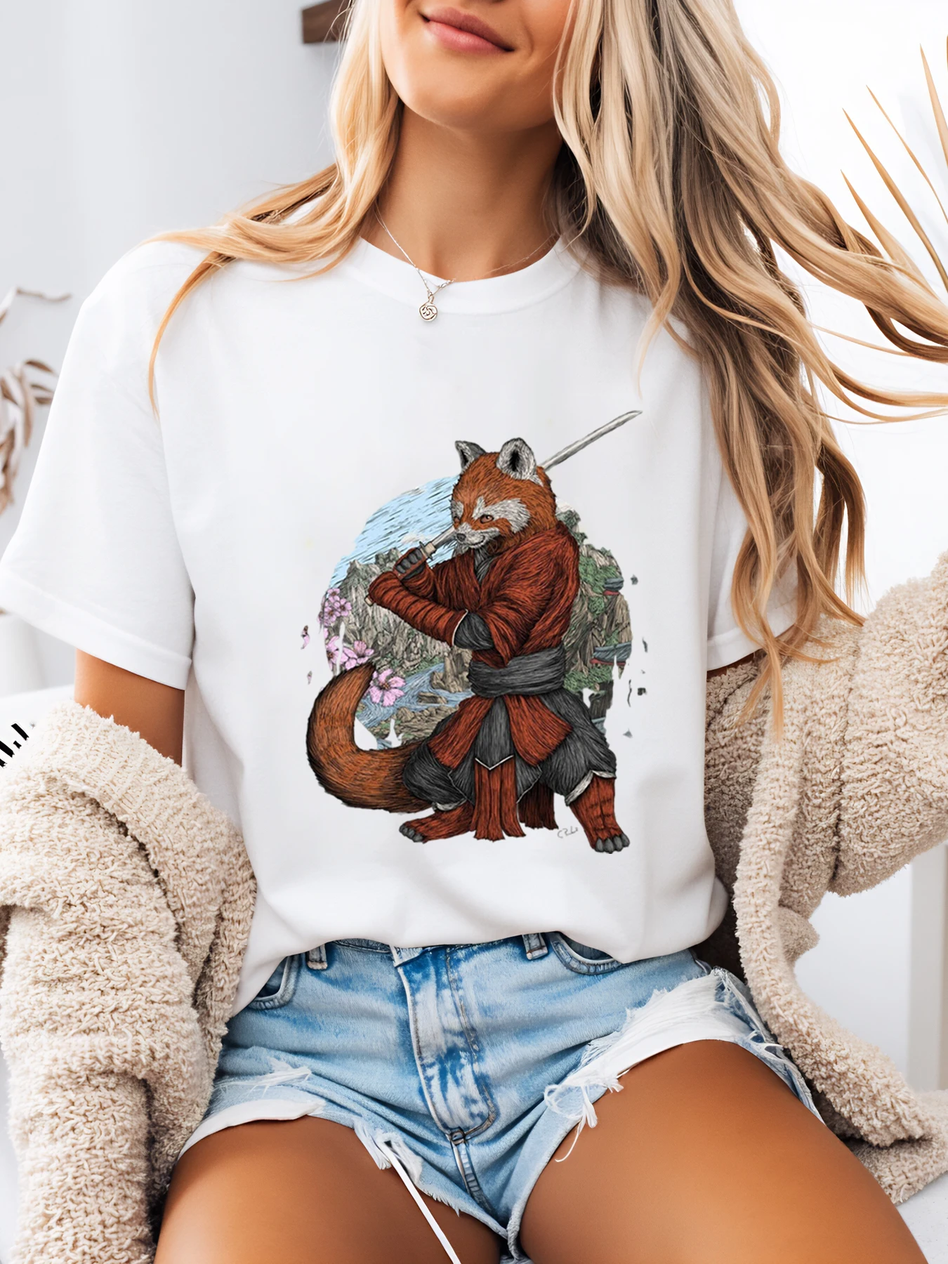 Fox Warrior Ninja Print t Shirt for Women Casual Summer Outfit White Plus-Size
Fox Warrior Ninja Print t Shirt for Women Casual Summer Outfit White Plus-Size