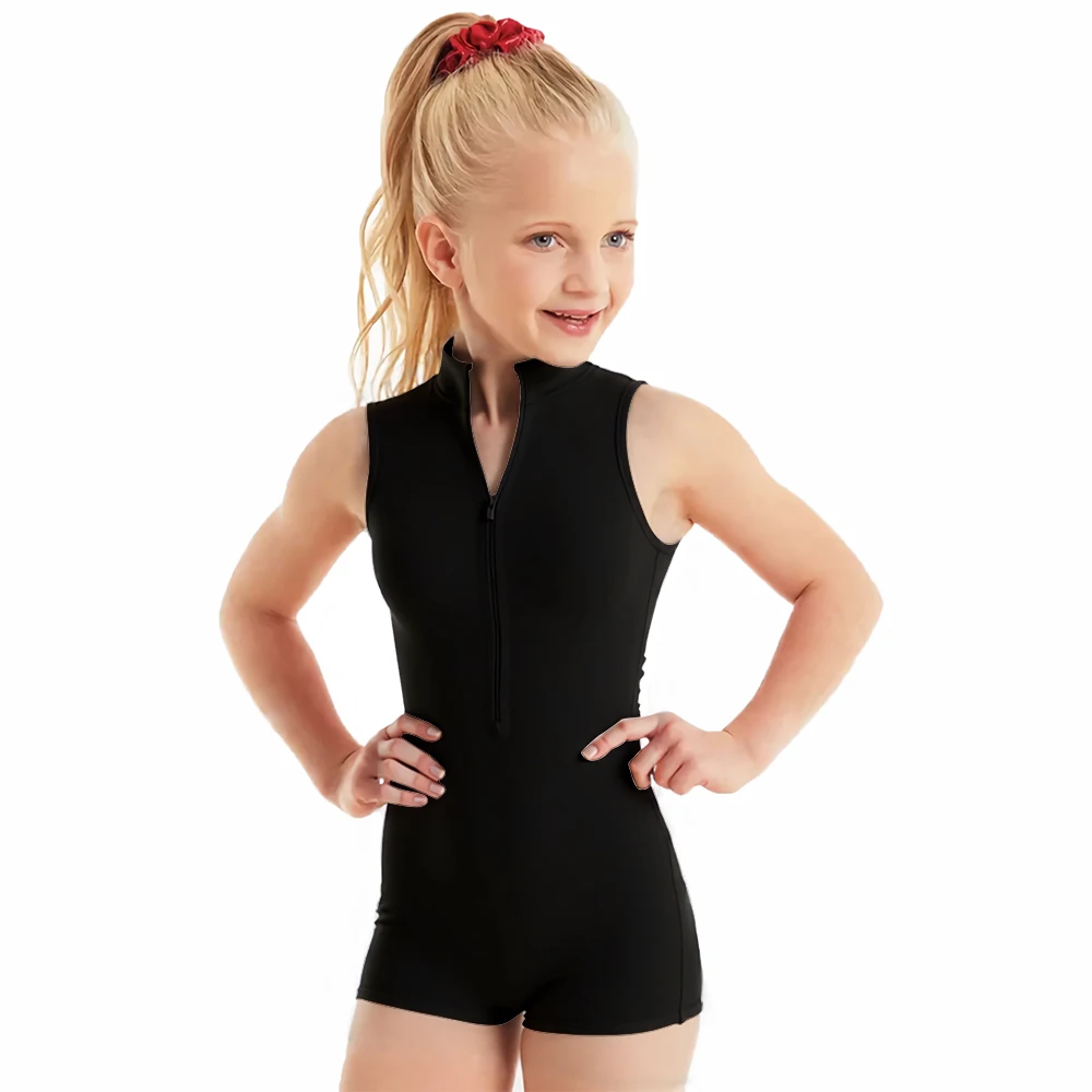 Girls Black Sleeveless Leotard Front Zip Kids Spandex Dance Biketard Gymnastics Performance Outfits
Girls Black Sleeveless Leotard Front Zip Kids Spandex Dance Biketard Gymnastics Performance Outfits