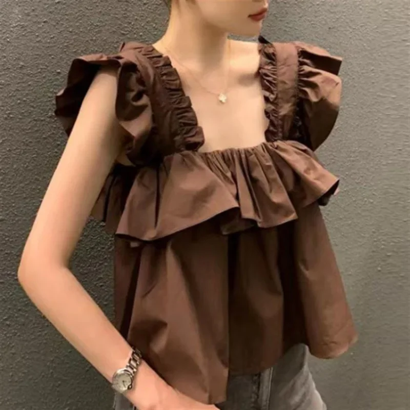 Корейский шикарный топ с квадратным воротником и оборками в стиле пэчворк, летняя милая рубашка с летящими рукавами, женская новинка 2025 года, свободные белые Blusas Mujer
Корейский шикарный топ с квадратным воротником и оборками в стиле пэчворк, летняя милая рубашка с летящими рукавами, женская новинка 2025 года, свободные белые Blusas Mujer