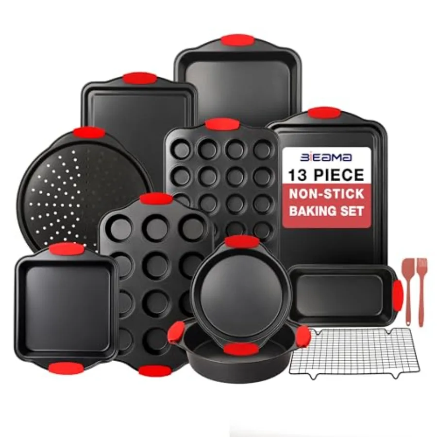 13-Piece Baking Pans Sets Nonstick Bakeware Sets BPA-Free Carbon Steel Stackable Cookie Sheet Cake Loaf Pizza and Muffin Pan Gr
13-Piece Baking Pans Sets Nonstick Bakeware Sets BPA-Free Carbon Steel Stackable Cookie Sheet Cake Loaf Pizza and Muffin Pan Gr