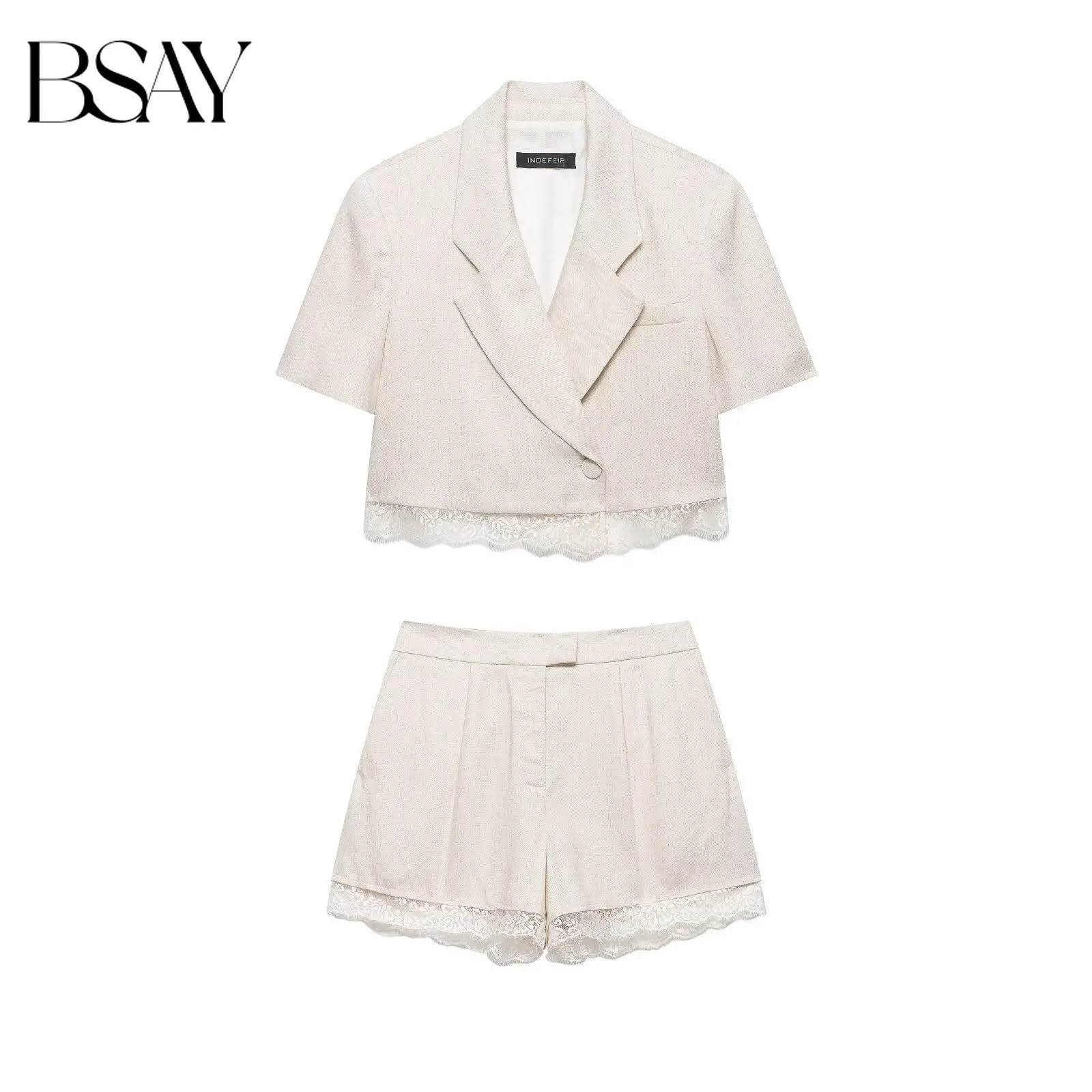 BSAY Lace Patchwork Shorts 2pc Suit Women's Summer Short Sleeve Lapel Blazer Front Pleated A-line Wide Leg Pants Chic Set
BSAY Lace Patchwork Shorts 2pc Suit Women's Summer Short Sleeve Lapel Blazer Front Pleated A-line Wide Leg Pants Chic Set