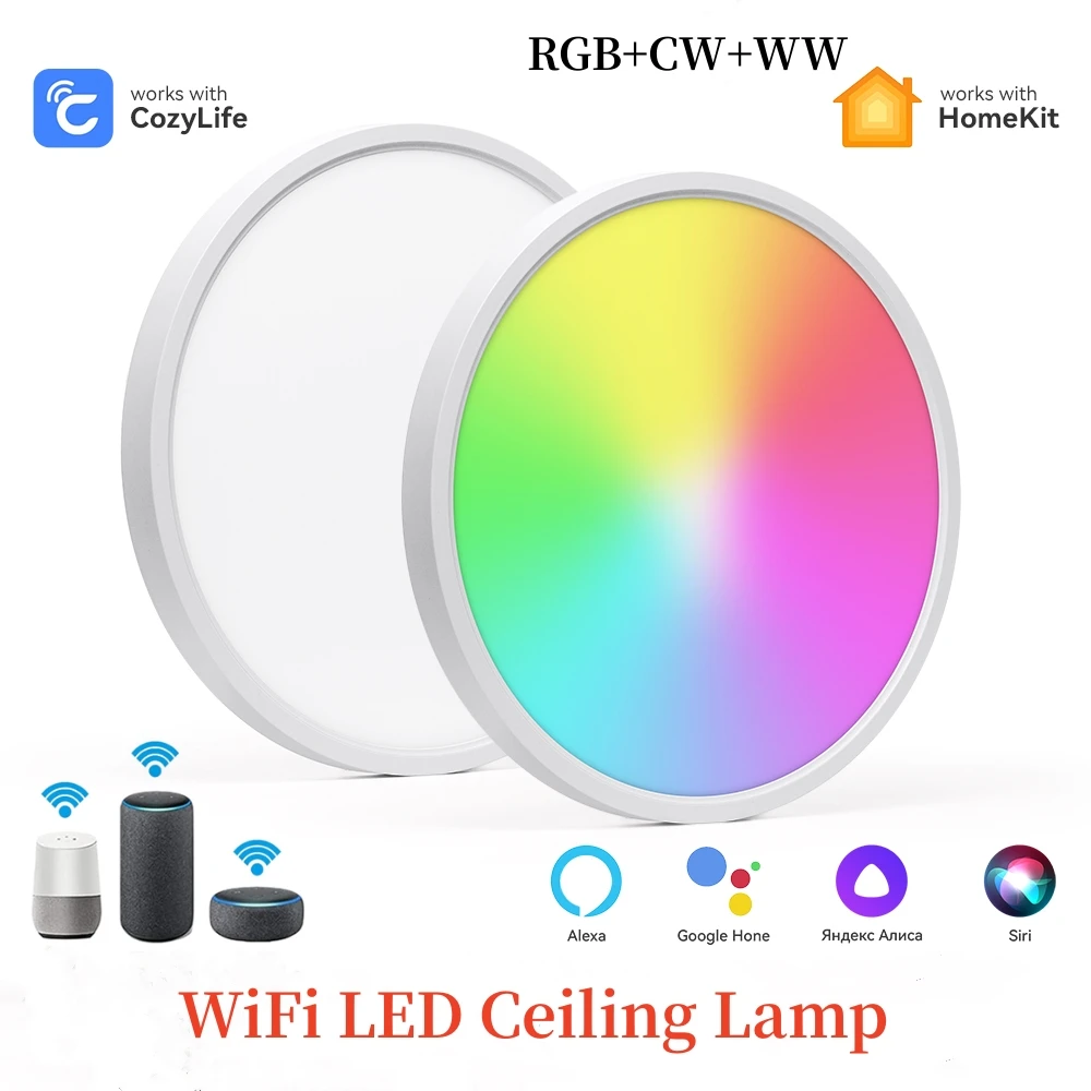 Homekit WiFi потолочный светильник LED Smart светильник RGB CW с регулируемой яркостью Внутреннее освещение Голосовое управление для Siri Alexa Google Alice CozyLife
Homekit WiFi потолочный светильник LED Smart светильник RGB CW с регулируемой яркостью Внутреннее освещение Голосовое управление для Siri Alexa Google Alice CozyLife