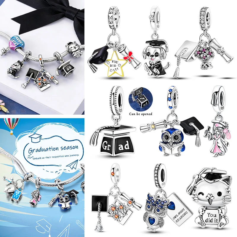 925 Sterling Silver Graduation Season Series Charms Beads Fit Original Bracelet Flower Degree Cap Pendant DIY Women Jewelry Gift
925 Sterling Silver Graduation Season Series Charms Beads Fit Original Bracelet Flower Degree Cap Pendant DIY Women Jewelry Gift