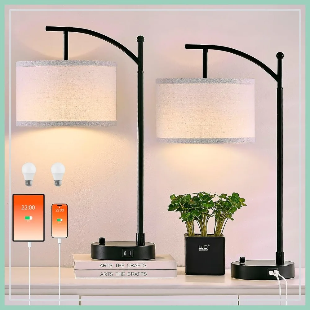 23.5" Table Lamps Set of 2 with USB C+A Ports, Bedside Lamps for Nightstand, Linen Shades, 2 Dimmable LED Bulbs, Black
23.5" Table Lamps Set of 2 with USB C+A Ports, Bedside Lamps for Nightstand, Linen Shades, 2 Dimmable LED Bulbs, Black