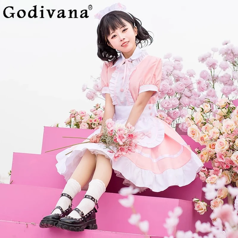 Japanese Maid Anime Cosplay Maid Pink Short Sleeve Peter Pan Collar Dresses Spring Summer Age Reduction High Waist Ruffles Dress
Japanese Maid Anime Cosplay Maid Pink Short Sleeve Peter Pan Collar Dresses Spring Summer Age Reduction High Waist Ruffles Dress