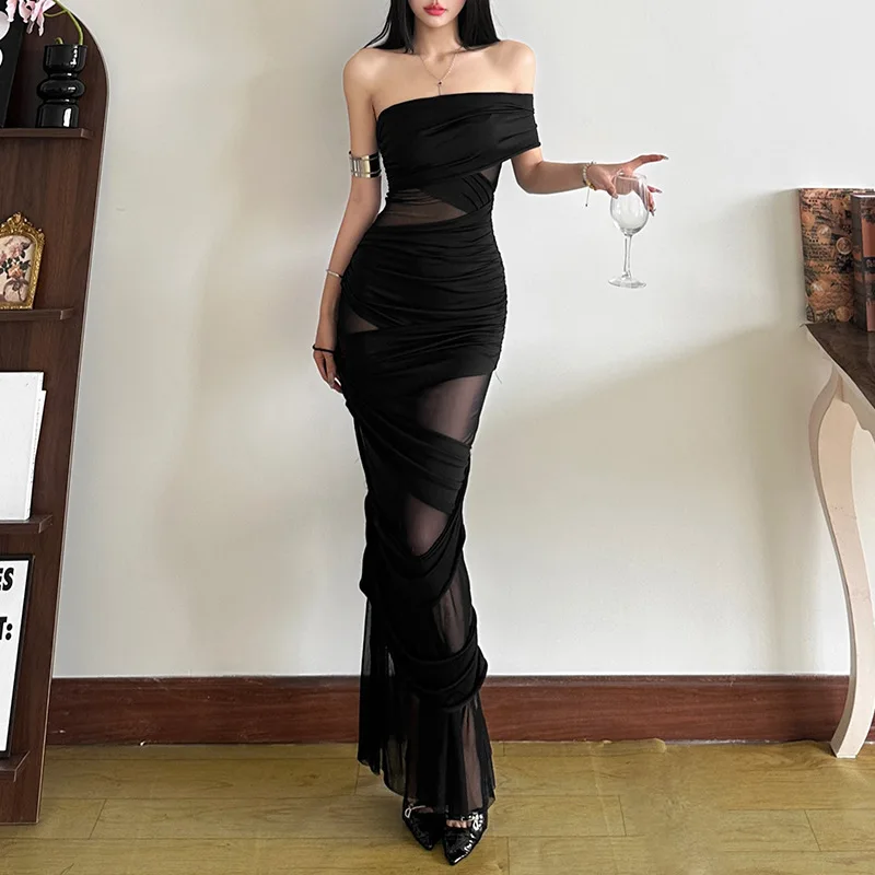 BKLD 2025 Winter New Women Clothing Sleeveless Evening Dress Fashion Patchwork Mesh Solid Color Black Party Long Dresses
BKLD 2025 Winter New Women Clothing Sleeveless Evening Dress Fashion Patchwork Mesh Solid Color Black Party Long Dresses