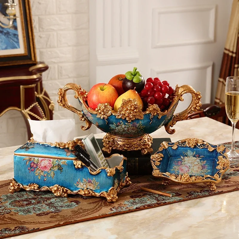 European luxury retro tissue box ashtray fruit plate three-piece set creative home living room coffee table ornament set 
European luxury retro tissue box ashtray fruit plate three-piece set creative home living room coffee table ornament set