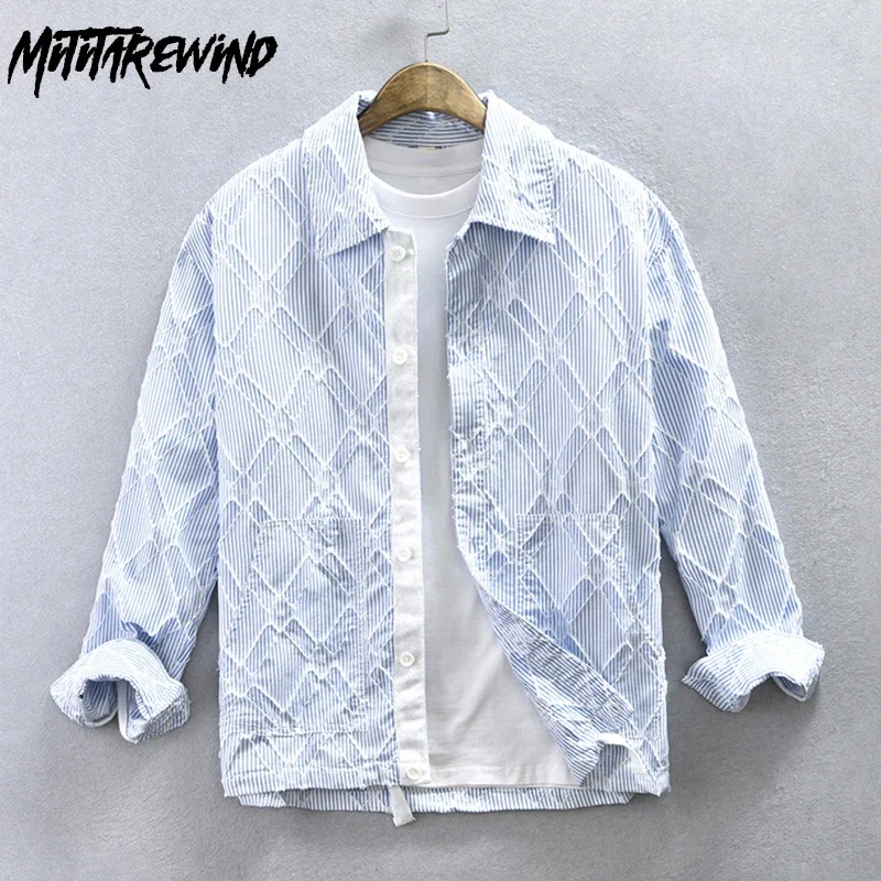 Spring Autumn Striped Long Sleeve Mens Shirt Japanese Style Man Shirt Loose Tops Double Pockets Designer Shirts Casual Overshirt
Spring Autumn Striped Long Sleeve Mens Shirt Japanese Style Man Shirt Loose Tops Double Pockets Designer Shirts Casual Overshirt