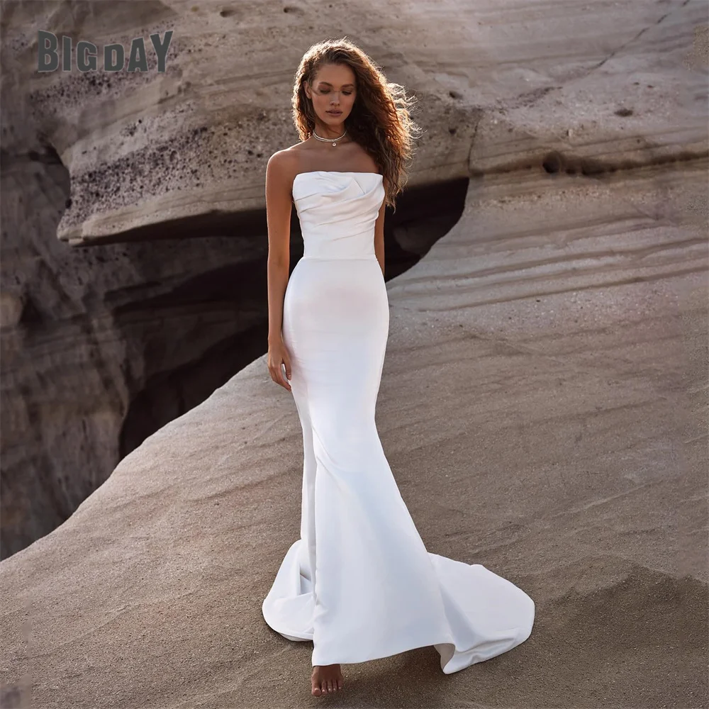Elegant Pleat Mermaid Wedding Dresses 2025 Strapless Open Back Sleeveless Bridal Gown Sweep Train Vestido De Noiva Customized
Elegant Pleat Mermaid Wedding Dresses 2025 Strapless Open Back Sleeveless Bridal Gown Sweep Train Vestido De Noiva Customized