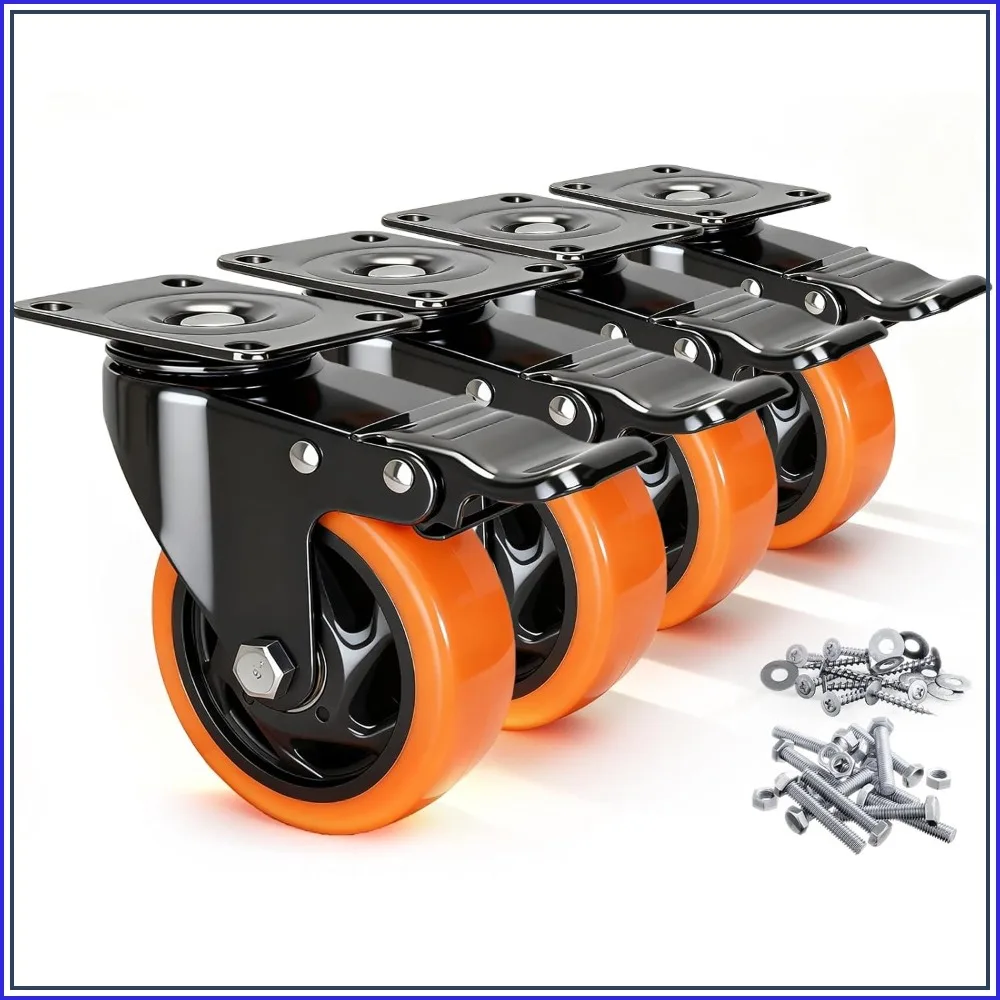Caster Wheels 4 Inch Set of 4, Dual Locking PU Casters 2400LB, Swivel Casters for Furniture, Workbench & Tool Cart – Quiet, Floor Safe, Smooth Rolling
Caster Wheels 4 Inch Set of 4, Dual Locking PU Casters 2400LB, Swivel Casters for Furniture, Workbench & Tool Cart – Quiet, Floor Safe, Smooth Rolling