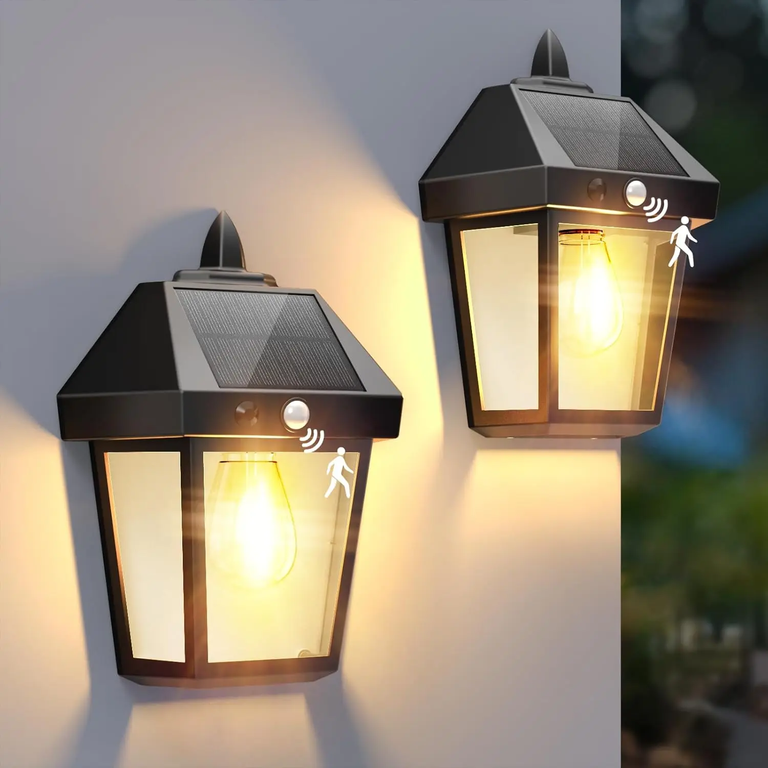 9' Solar Wall Lanterns with Motion Sensor, 3-Mode Brightness, Waterproof Outdoor Lights - 2 Pack
9' Solar Wall Lanterns with Motion Sensor, 3-Mode Brightness, Waterproof Outdoor Lights - 2 Pack
