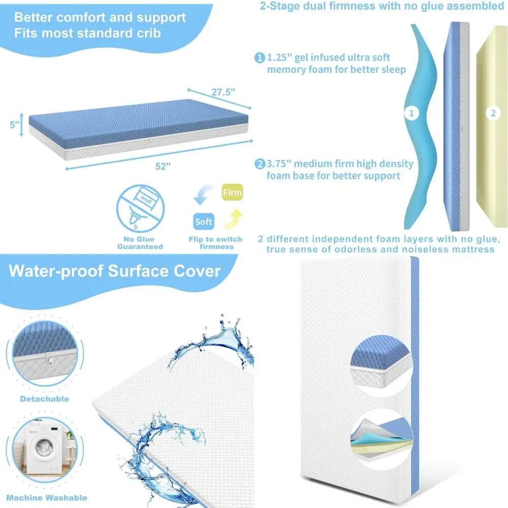 Dual-Sided Anti-Odor & Noise Reduction Mattress, 5 x 27.5 x 52, 2-Layer Support, Waterproof, Detachable & Washable Cover, White
Dual-Sided Anti-Odor & Noise Reduction Mattress, 5 x 27.5 x 52, 2-Layer Support, Waterproof, Detachable & Washable Cover, White