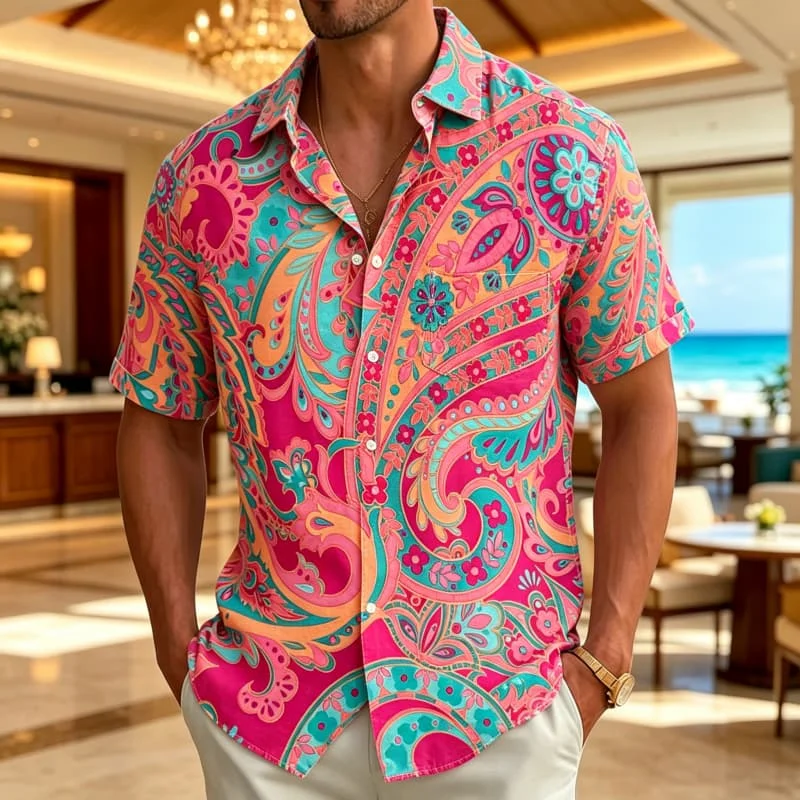 Men's Paisley Print Holiday shirt, Short Sleeved Shirt With pockets, Suitable For Casual Vacation And Bohemian Style
Men's Paisley Print Holiday shirt, Short Sleeved Shirt With pockets, Suitable For Casual Vacation And Bohemian Style