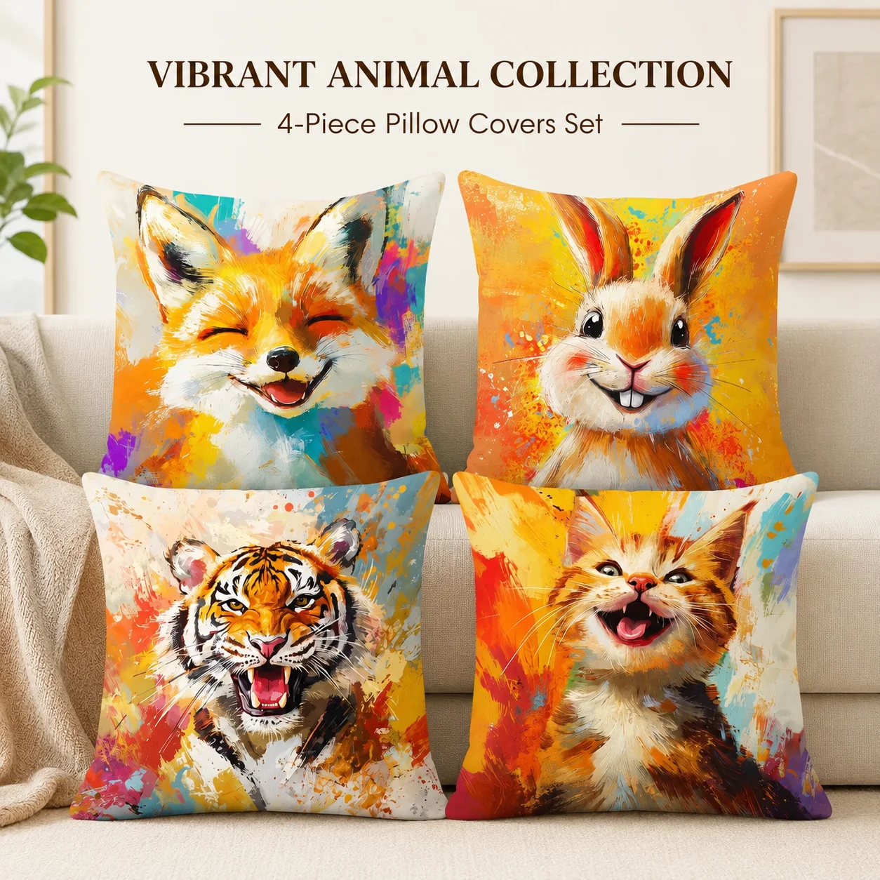 Set Of 4 Splash Art Animal Cushion Covers 2D Flat Printed Peach Skin Coussin Room Decor Pillowcases For Bedroom Couch Home
Set Of 4 Splash Art Animal Cushion Covers 2D Flat Printed Peach Skin Coussin Room Decor Pillowcases For Bedroom Couch Home