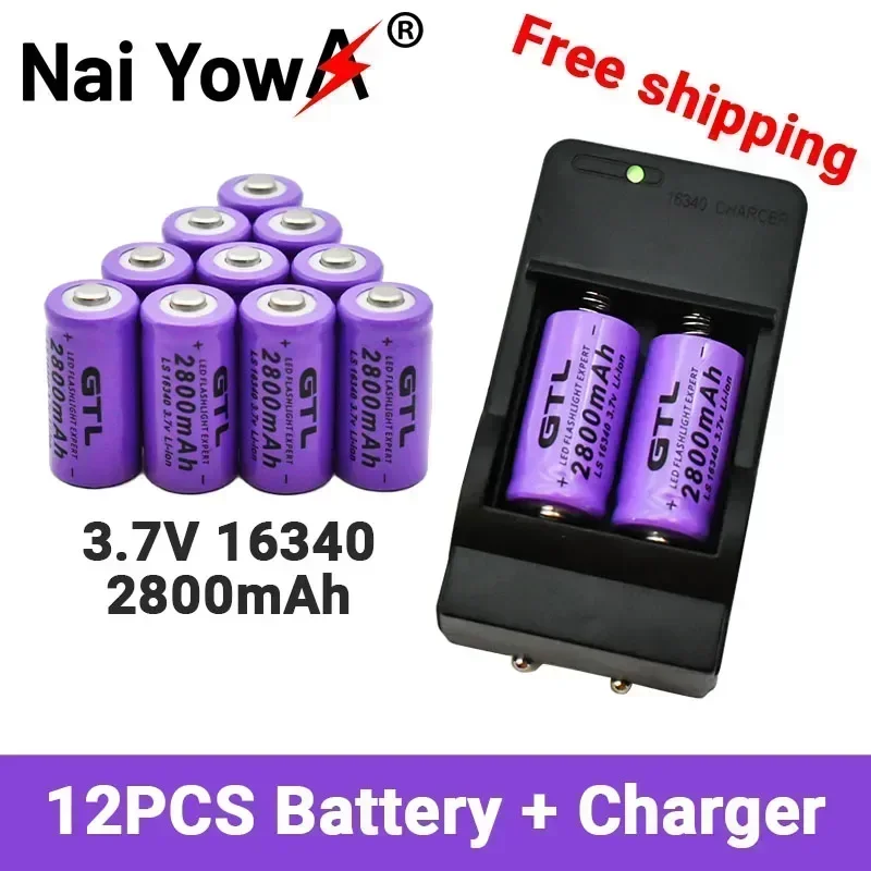 2800 rechargeable lithium-ion battery 3.7V, 16340mAh, used for LED flashlights, travel wall charger, CR123A 16340
2800 rechargeable lithium-ion battery 3.7V, 16340mAh, used for LED flashlights, travel wall charger, CR123A 16340