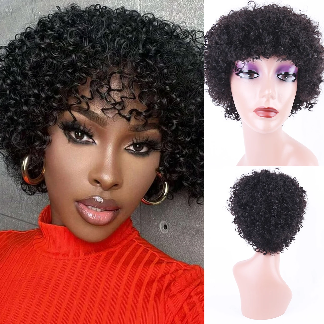 6 Inch Short Curly Pixie Cut Wig Human Hair with Bangs Afro Curly Human Hair Wigs for Women Machine Made Bob Wig
6 Inch Short Curly Pixie Cut Wig Human Hair with Bangs Afro Curly Human Hair Wigs for Women Machine Made Bob Wig