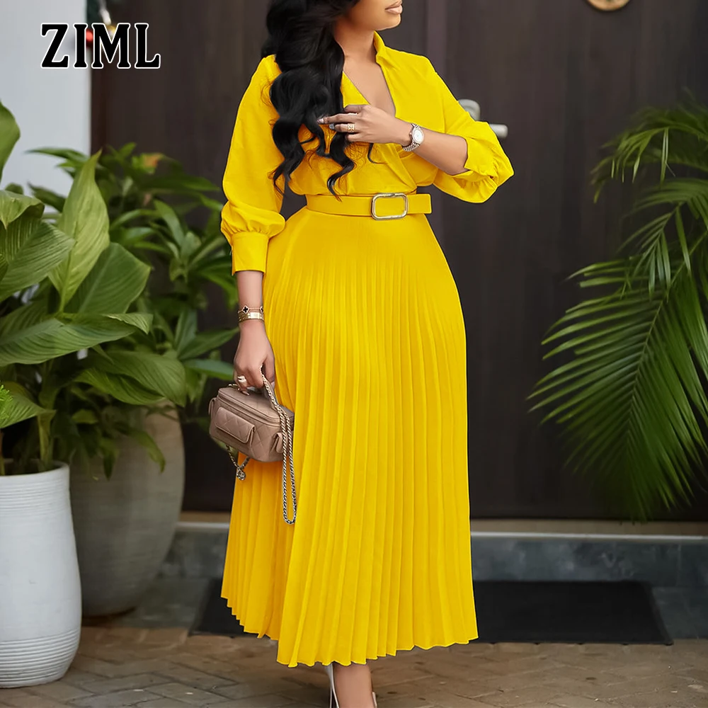 ZIML Solid Elegant Temperament Folds Chic Dress for Women Lapel Long Sleeves High Waist Slimming Dresses Female Fashion Style
ZIML Solid Elegant Temperament Folds Chic Dress for Women Lapel Long Sleeves High Waist Slimming Dresses Female Fashion Style