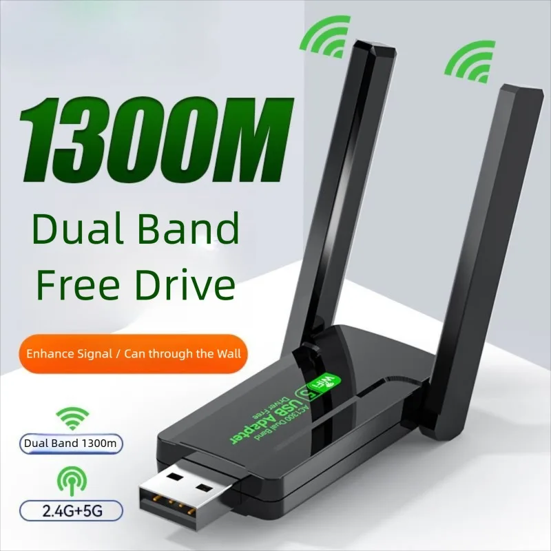 1300Mbps WiFi USB Adapter Dual Band 2.4G+5Ghz Wi-Fi Dongle 2 Antenna 802.11AC USB3.0 High-Speed Wireless Card Receiver PC/Laptop
1300Mbps WiFi USB Adapter Dual Band 2.4G+5Ghz Wi-Fi Dongle 2 Antenna 802.11AC USB3.0 High-Speed Wireless Card Receiver PC/Laptop