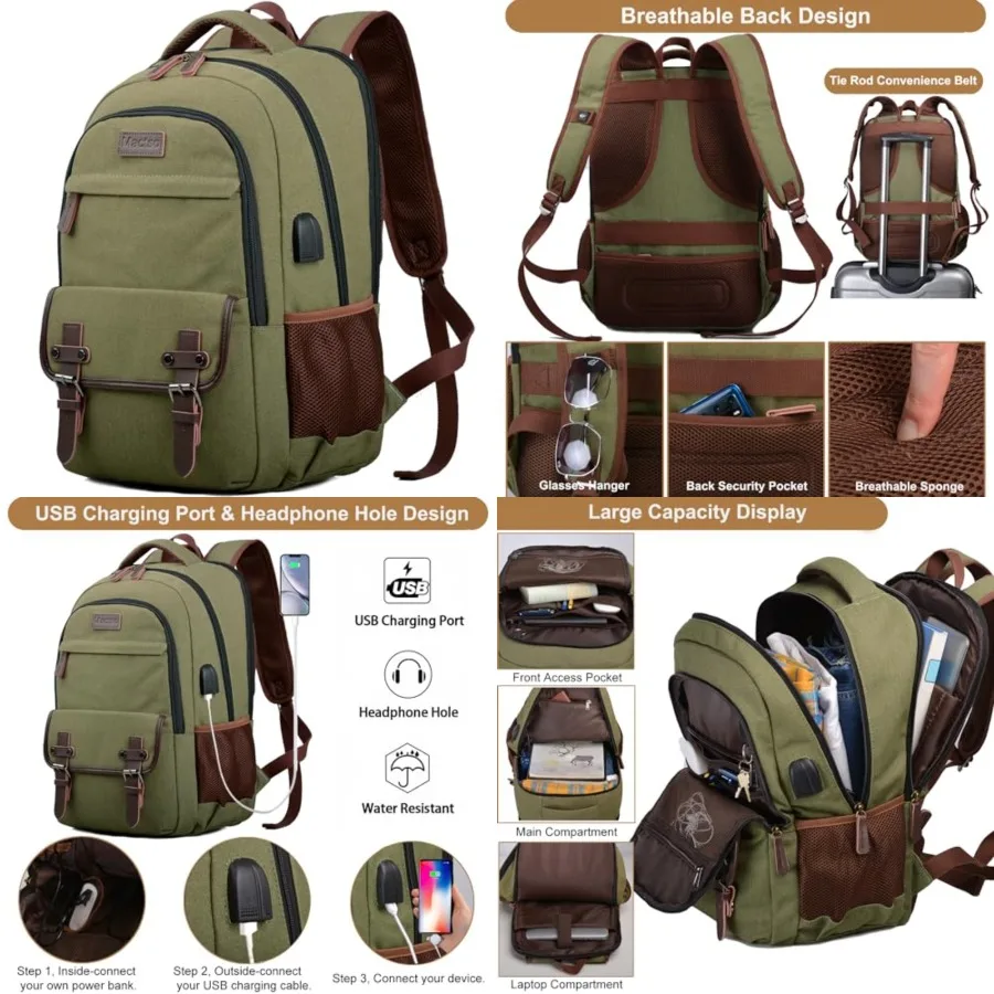 Canvas Travel Laptop Backpack for Men Women, Business Work Rucksack College Computer Bag Fits Notebook, Bookbag with USB Chargi
Canvas Travel Laptop Backpack for Men Women, Business Work Rucksack College Computer Bag Fits Notebook, Bookbag with USB Chargi