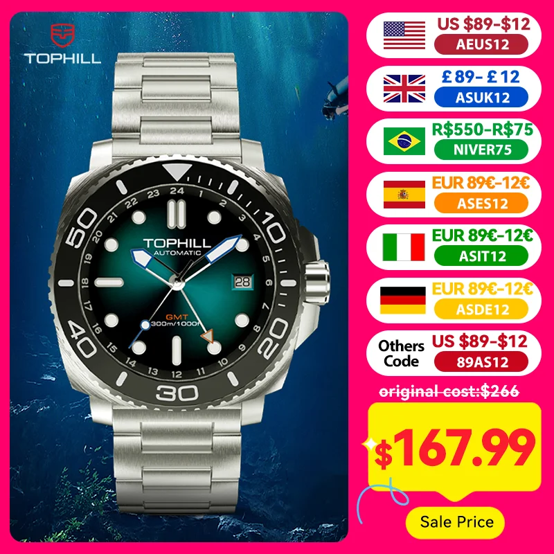 TOPHILL Mechanical watch 30bar waterproof NH34 GMT Men's watches Luminous watches Automatic Movement Luxury Sapphire Glass
TOPHILL Mechanical watch 30bar waterproof NH34 GMT Men's watches Luminous watches Automatic Movement Luxury Sapphire Glass