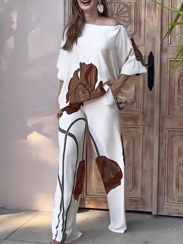 2 Pieces Women's Sets 2025 Summer Autumn Print Pullover Suit Tops And Wide Leg Pants Suits Two Piece Set Tracksuit Outfit
2 Pieces Women's Sets 2025 Summer Autumn Print Pullover Suit Tops And Wide Leg Pants Suits Two Piece Set Tracksuit Outfit