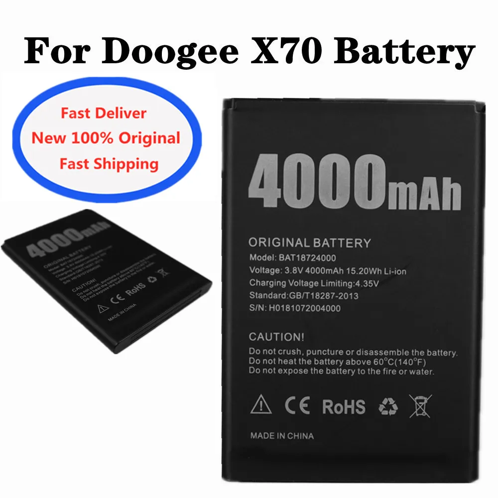 Оригинальный аккумулятор для телефона DOOGEE X70, BAT18724000, 4000 мАч, батарея с длительным временем работы в режиме ожидания, аккумулятор
Оригинальный аккумулятор для телефона DOOGEE X70, BAT18724000, 4000 мАч, батарея с длительным временем работы в режиме ожидания, аккумулятор