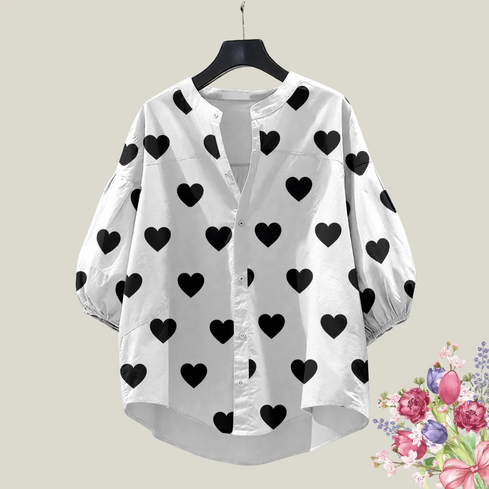 Women's short sleeved shirt stand up collar top with ruffled sleeves, 3D printed heart, casual fashion vacation Hawaiian shirt
Women's short sleeved shirt stand up collar top with ruffled sleeves, 3D printed heart, casual fashion vacation Hawaiian shirt