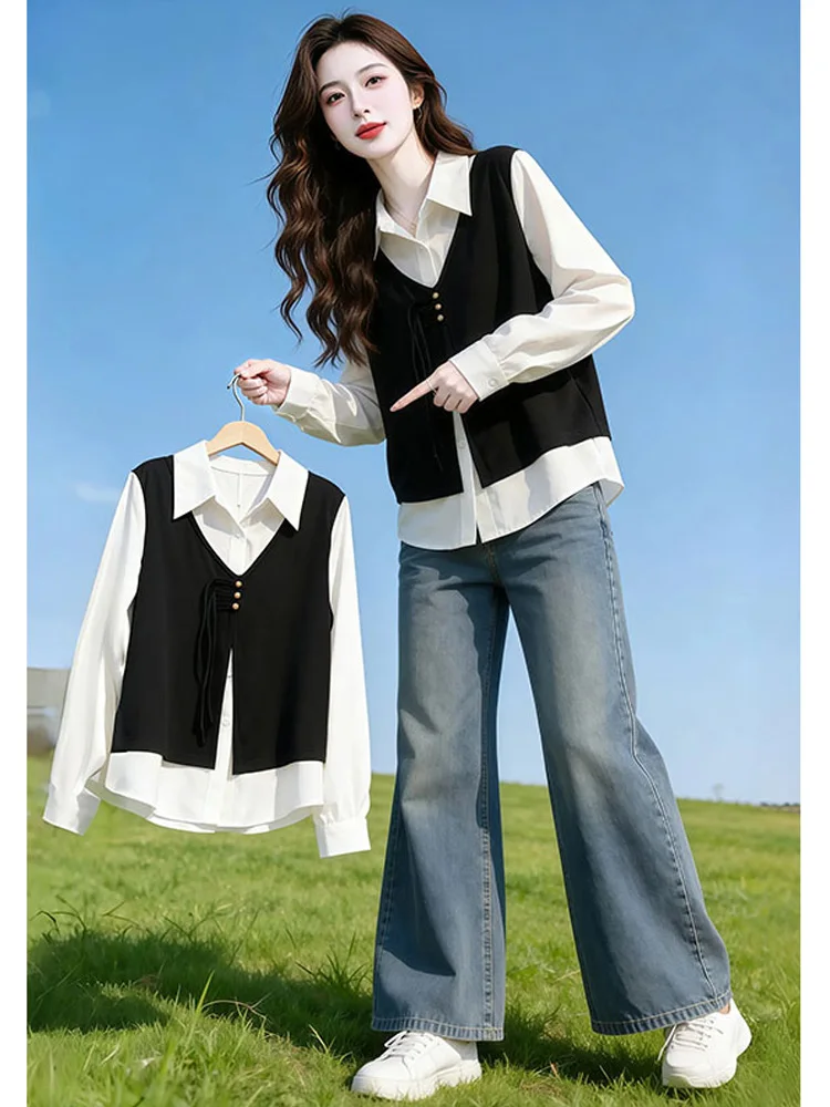Color Block Long Sleeve Shirt Women's Spring Autumn New plus Size Design Sense Fake Two Age Top Casual Loose Fit Full Bust
Color Block Long Sleeve Shirt Women's Spring Autumn New plus Size Design Sense Fake Two Age Top Casual Loose Fit Full Bust