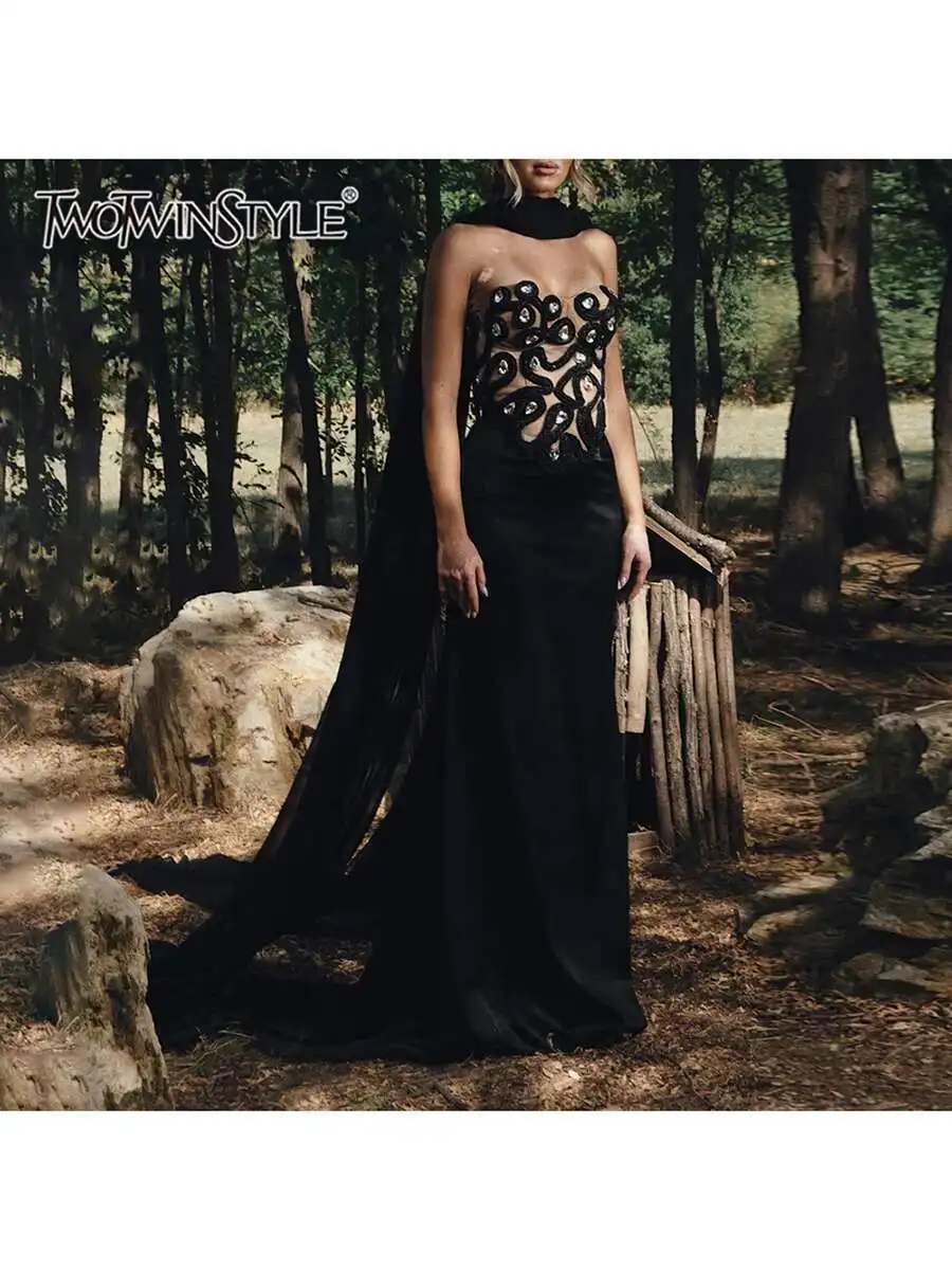 TWOTWINSTYLE Hit Color Slimming Dresses For Women Strapless Spliced Lace Up Sleeveless High Waist Temperament Dress Female New
TWOTWINSTYLE Hit Color Slimming Dresses For Women Strapless Spliced Lace Up Sleeveless High Waist Temperament Dress Female New
