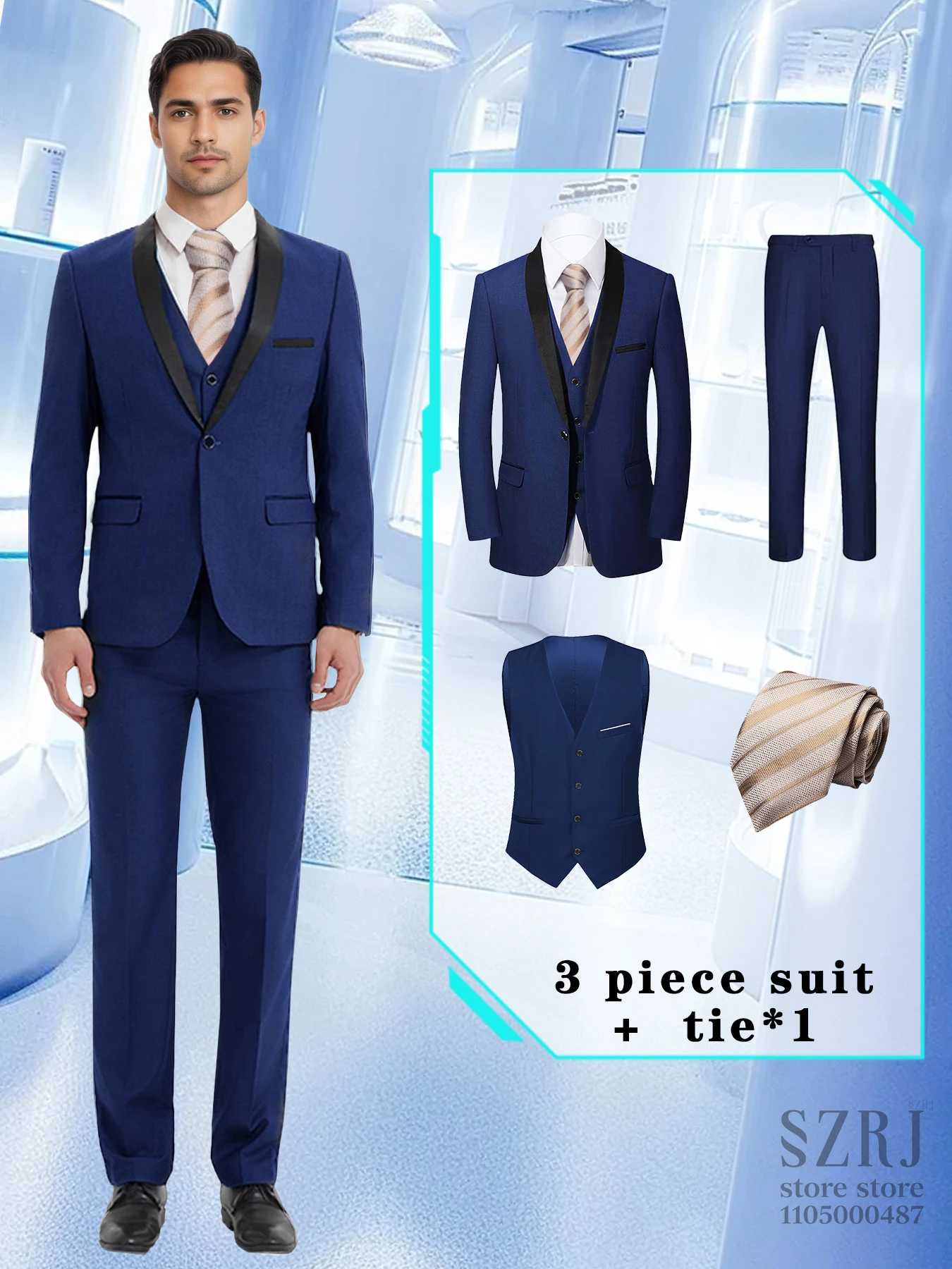 4-Piece Men's Suit: Jacket, Pants, Vest & Gold Tie. Fashionable, Concise, Multifunctional. For Business, Banquets, Weddings.
4-Piece Men's Suit: Jacket, Pants, Vest & Gold Tie. Fashionable, Concise, Multifunctional. For Business, Banquets, Weddings.