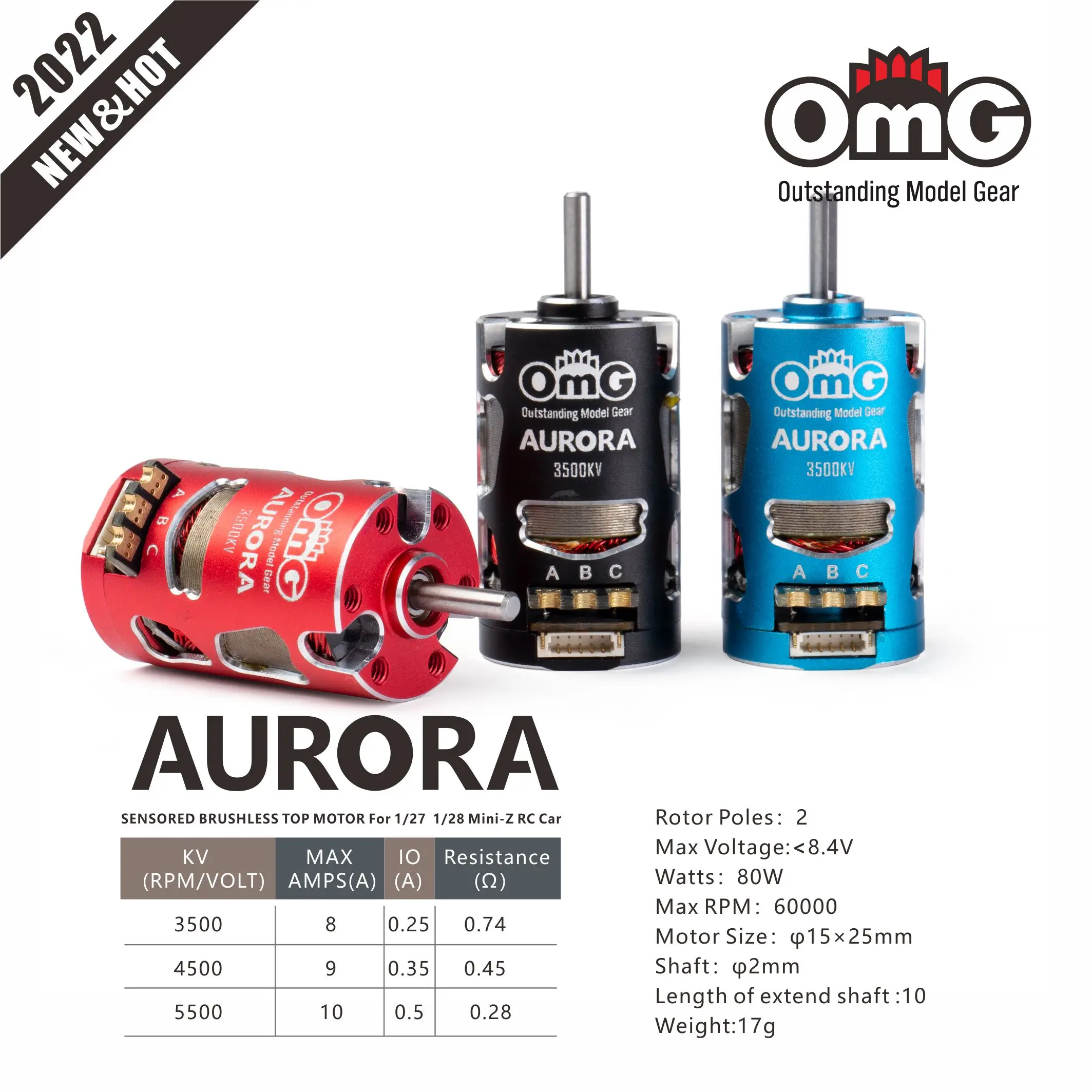 NEWS Omg Rc AURORA Series Sensored Brushless Top Motor 3500KV 4500KV 5500KV for 1/27 and 1/28 Mini-Z RC Car
NEWS Omg Rc AURORA Series Sensored Brushless Top Motor 3500KV 4500KV 5500KV for 1/27 and 1/28 Mini-Z RC Car