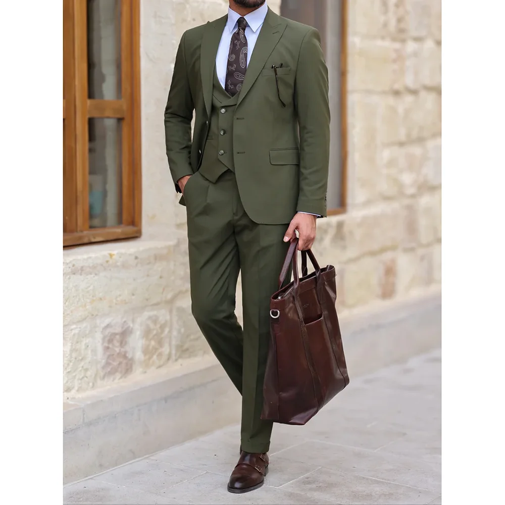 Elegant Army Green Men Suits Three Piece Chic Peak Lapel Single Breasted Clothing Business Casual Office Slim Wedding Tuxedo
Elegant Army Green Men Suits Three Piece Chic Peak Lapel Single Breasted Clothing Business Casual Office Slim Wedding Tuxedo