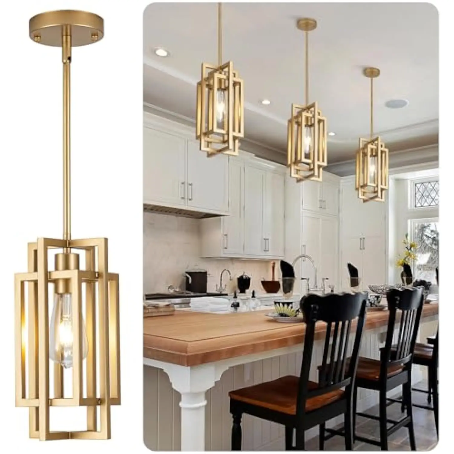 Farmhouse Pendant Light Fixtures, Gold Modern Pendant Lights 59'' Adjustable Small Square Pendant Ceiling Hanging Light for Kit
Farmhouse Pendant Light Fixtures, Gold Modern Pendant Lights 59'' Adjustable Small Square Pendant Ceiling Hanging Light for Kit
