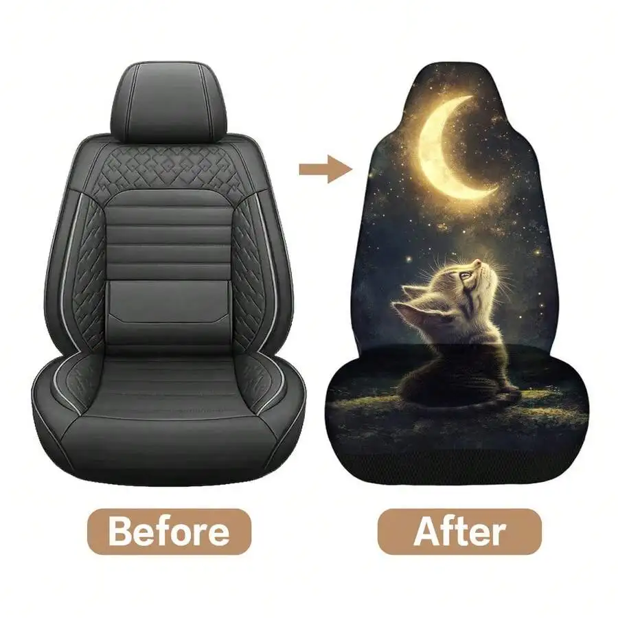 Universal Car Seat Cover Set With Cat Gazing At Moon Print, Chic Auto Interior Accessory For Daily Commute
Universal Car Seat Cover Set With Cat Gazing At Moon Print, Chic Auto Interior Accessory For Daily Commute