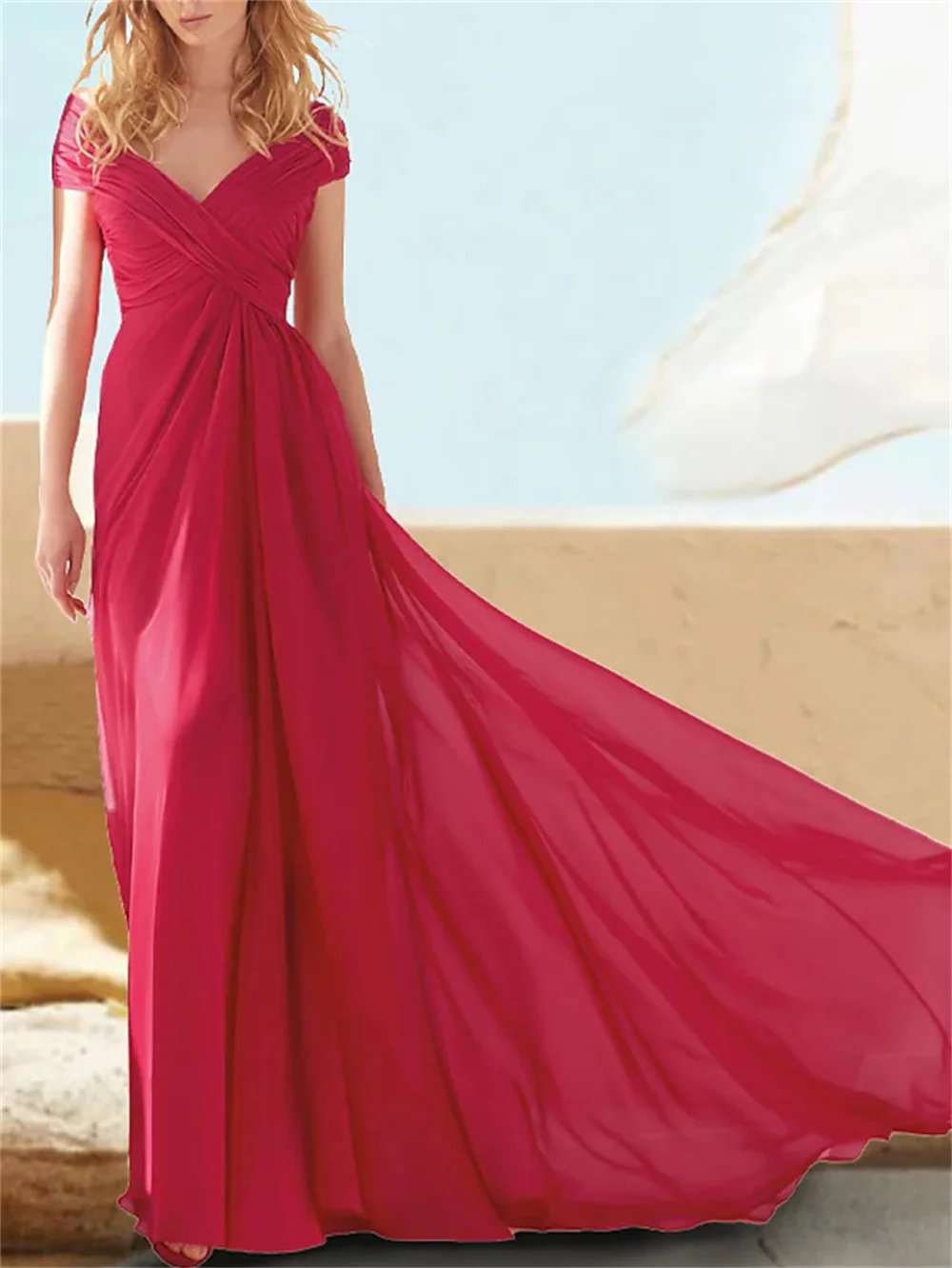 A-Line Evening Dresses Elegant Formal Court Train Short-Sleeved V-Neck Chiffon With Ruffles Solid Color 2023 Simple Temperament
A-Line Evening Dresses Elegant Formal Court Train Short-Sleeved V-Neck Chiffon With Ruffles Solid Color 2023 Simple Temperament