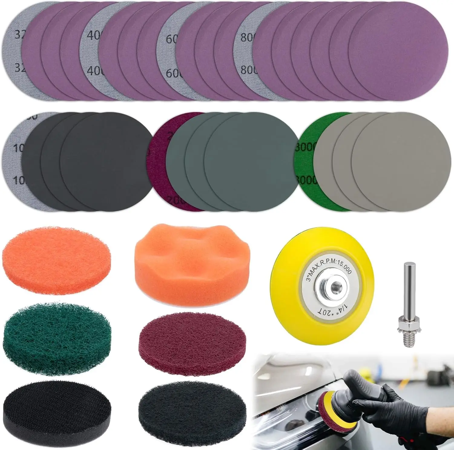 38Pcs Car Headlight Restoration Kit with 3 Inch Polishing Pads for Drill Universal for All Cars
38Pcs Car Headlight Restoration Kit with 3 Inch Polishing Pads for Drill Universal for All Cars