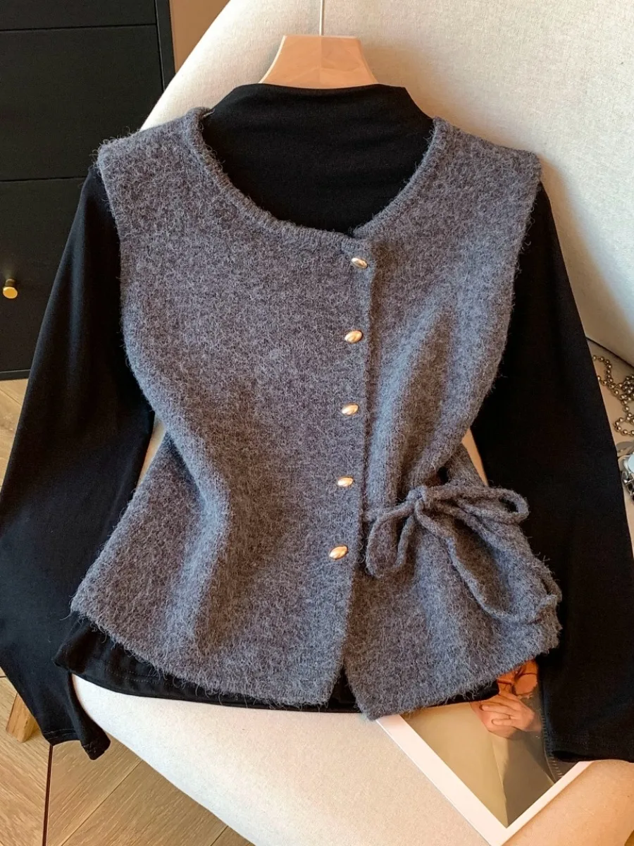 Women's Knitted Base irt ter Ne Two-Piece Set Self-Preserved Sle Belted Vest Layering High Ne Knitwear Autumn Winter
Women's Knitted Base irt ter Ne Two-Piece Set Self-Preserved Sle Belted Vest Layering High Ne Knitwear Autumn Winter