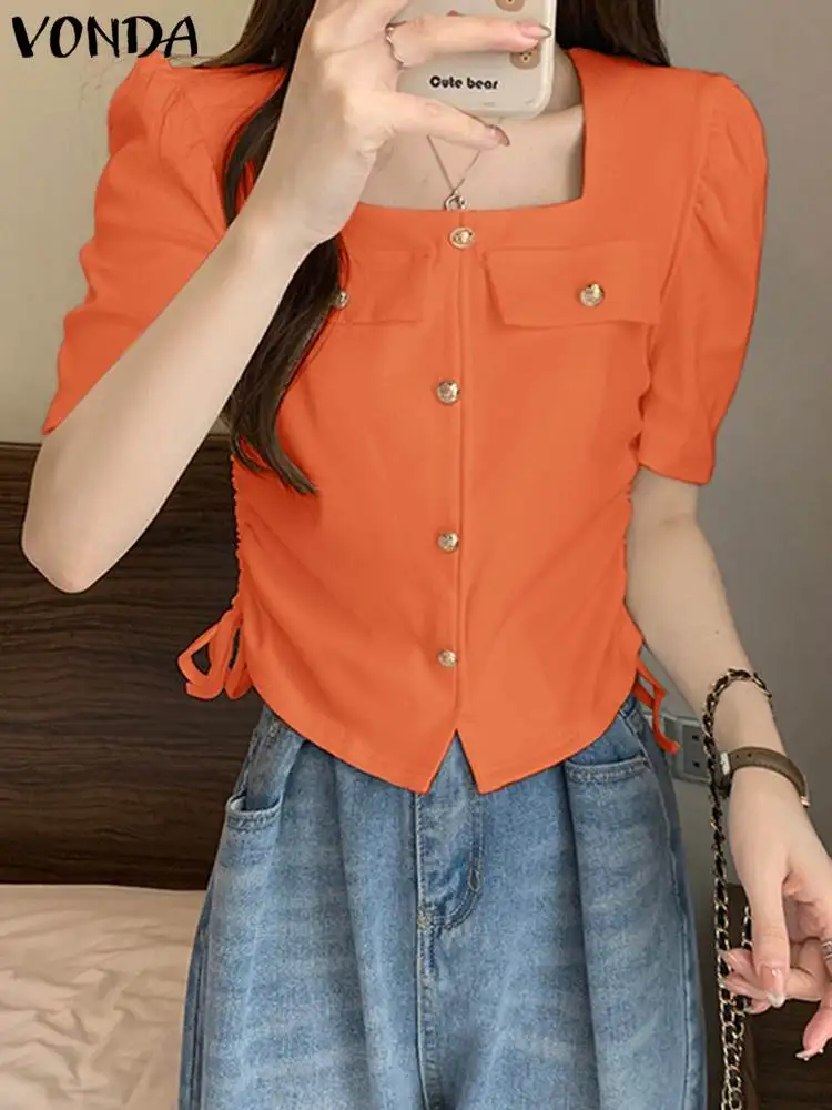 VONDA Summer Elegant Women Square Collar Blouses 2024 Casual Short Sleeve Shirts Fashion Sexy Bandage Top Loose Solid Blusas
VONDA Summer Elegant Women Square Collar Blouses 2024 Casual Short Sleeve Shirts Fashion Sexy Bandage Top Loose Solid Blusas