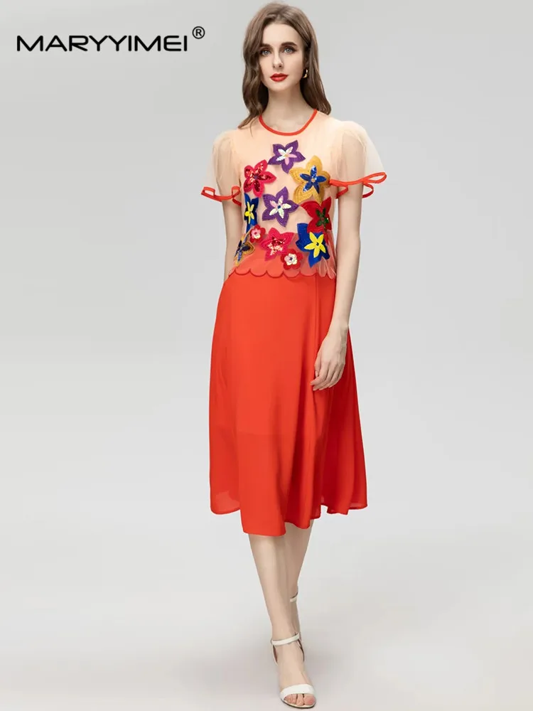 MARYYIMEI Fashion runway Summer Women's dress Short sleeved Mesh Embroidered Sequin Patchwork Slim Elegant New Dresses
MARYYIMEI Fashion runway Summer Women's dress Short sleeved Mesh Embroidered Sequin Patchwork Slim Elegant New Dresses