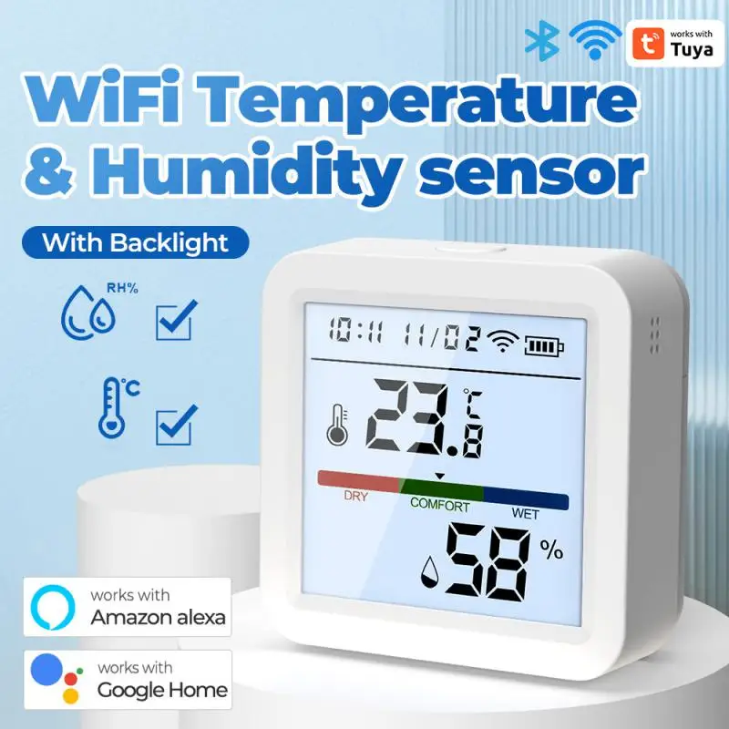 Tuya Smart WIFI Temperature And Humidity Sensor Indoor Hygrometer Thermometer With LCD Display Support Alexa Assistant
Tuya Smart WIFI Temperature And Humidity Sensor Indoor Hygrometer Thermometer With LCD Display Support Alexa Assistant