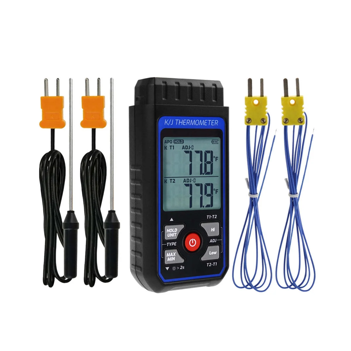 Thermocouple Thermometer Digital K Type Thermometer with 4 Thermocouples, -328-2500℉ Measuring Range HVAC Thermometer
Thermocouple Thermometer Digital K Type Thermometer with 4 Thermocouples, -328-2500℉ Measuring Range HVAC Thermometer
