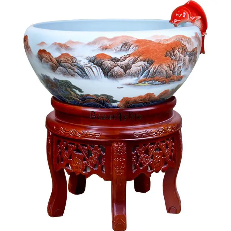 Ceramic goldfish tank ornament circulating water household living room round basin
Ceramic goldfish tank ornament circulating water household living room round basin